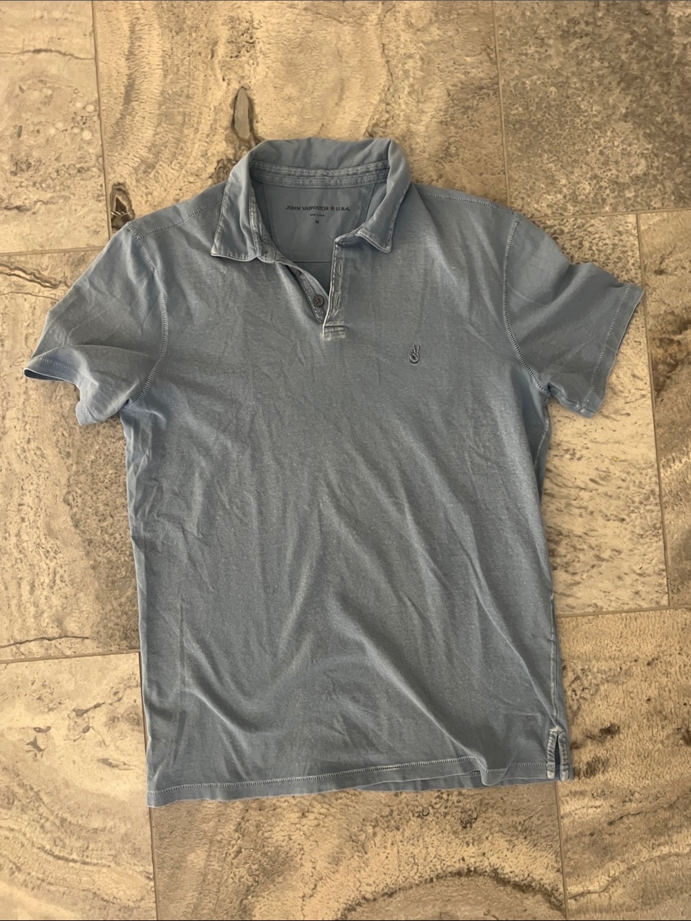 John Varvatos Pale Blue Short-Sleeve Washed Polo